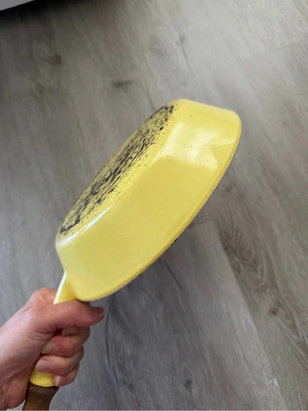 Vintage Le Creuset Elysees Yellow Sauté Pan with Wooden Handle
